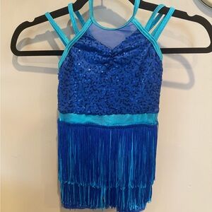 Weissman Turquoise Sequin Fringe small child dance Costume